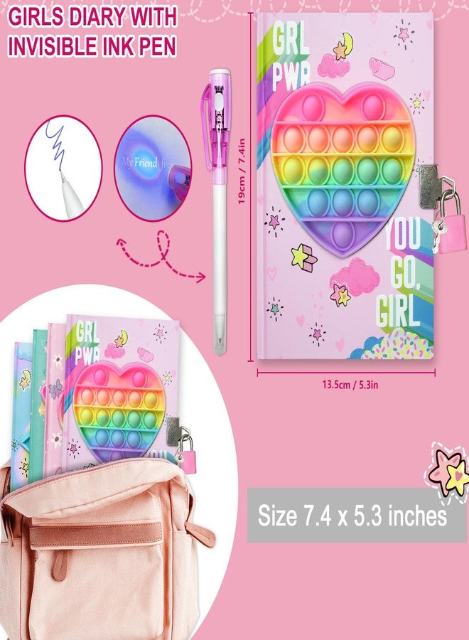 GINMLYDA Pop Girls Diary with Lock and Invisible Ink Double-end Pen, 7.5x5.4” 160 Lined Page Fidget Colorful Heart Girls Journal for Kids Secret Notebook Pen Set Birthday Gifts for Girls 5 6 7 8 9 10 Years Old - Image 2